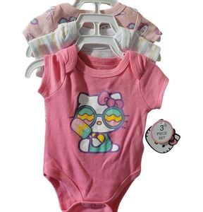 Hello Kitty 3 Piece Bodysuit Set, Newborn